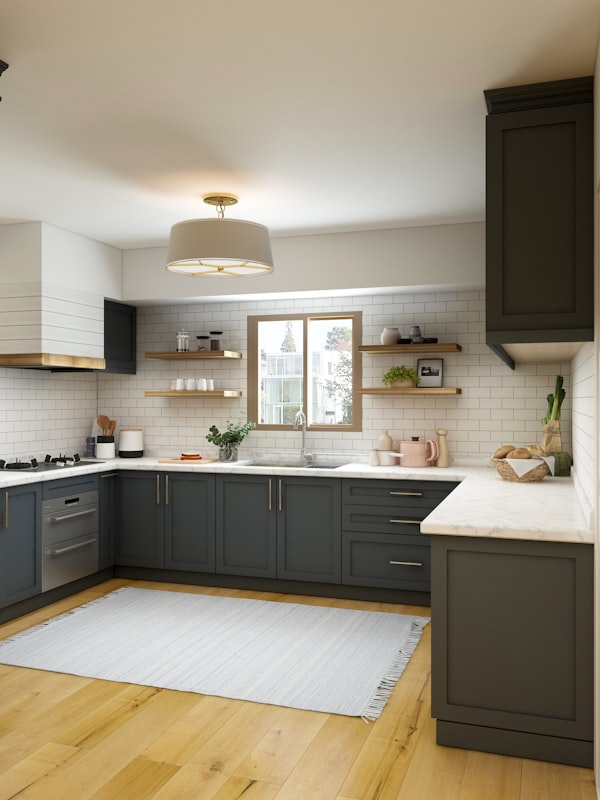 White L-shape modular kitchen